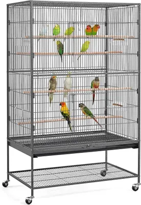 Imagen del producto de Jaula para pájaros de 56 x 93 x 153 cm, con 4 barras de madera y ruedas de 360°