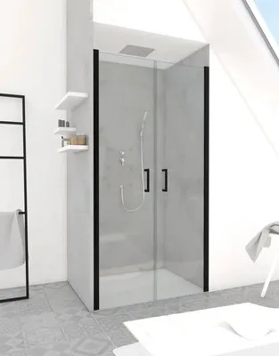 Produktbild von Duschtür in Nische mit Pendeltür Aurlane Black Calm 90 cm Profil schwarz Klarglas