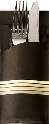Produktbild von PAPSTAR Servietten-Tasche "Stripes" schwarz / creme
