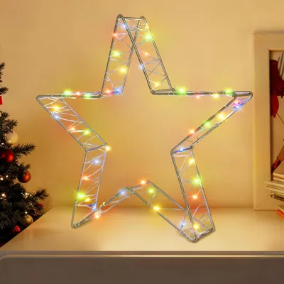 LED-Weihnachtsstern, 50 LEDs, warmweiß/bunt, 8 Modi, Timer, Metall, 32 cm