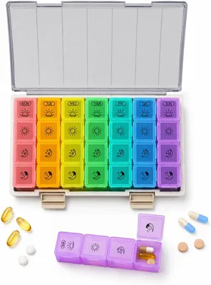 Imagen del producto de Organizador de pastillas para 7 días, con 4 compartimentos grandes, 28 compartimentos en total, compacto, ideal para viajes