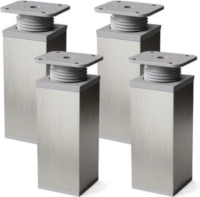 Produktbild von Verstellbare Tischbeine Set 4, quadratisch 40x40mm, Edelstahlgrau, 120mm Höhe