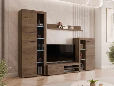 Produktbild von MIRJAN24 Wohnwand Farso, Design Wohnzimmer-Set, Schrankwand, Mediawand, Modernes Anbauwand (mit Beleuchtung, Lefkas Eiche)