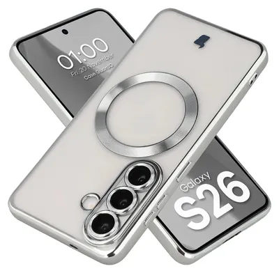 Produktbild von Handyhülle mit Kameraschutz und Magnetring für Galaxy S26, Bizon Case GuardO, Transparent-Silbern
