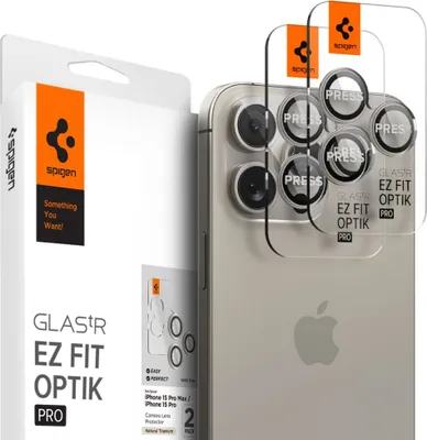 Zdjęcie produktu dla Spigen Optik Pro EZ Fit, Apple, iPhone 15 Pro Max, Naturalny, Przezroczysty, 2 szt.