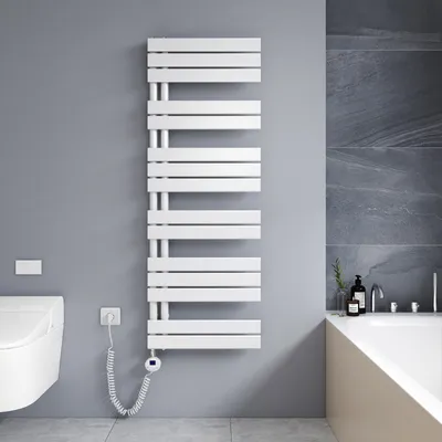 Produktbild von Heilmetz Handtuchtrockner Elektrisch Weiß Badheizkörper 1385 x 500mm Heizkörper Asymmetrie Design Handtuchwärmer - Montage links