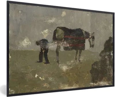 Produktbild von MuchoWow® MuchoWow® Gerahmtes Poster Hufschmied mit Grau - Gemälde von George Hendrik Breitner 60x40 cm - Poster mit zchwarzem Bilderrahmen - Printing - Wanddeko Schlafzimmer