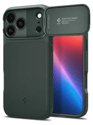 Imagen del producto de Funda Spigen Optik Armor (MagFit), para Apple iPhone 17 Pro Max, 17,5 cm (6.9"), color verde oscuro