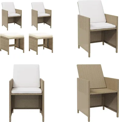 Produktbild von vidaXL Gartenstühle mit Hocker 2 Stk. Poly Rattan Beige - Gartenstuhl Und Hocker - Gartenstühle Und Hocker - Gartenstuhl - Outdoor Stuhl