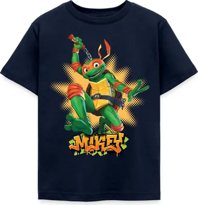 Produktbild von Spreadshirt TMNT Mutant Mayhem Turtle Mikey Kinder T-Shirt, 122/128 (7-8 Jahre), Navy