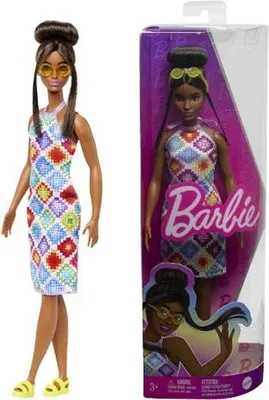 Produktbild von Barbie Fashionistas-Puppe mit Dutt und gehäkeltem Neckholderkleid