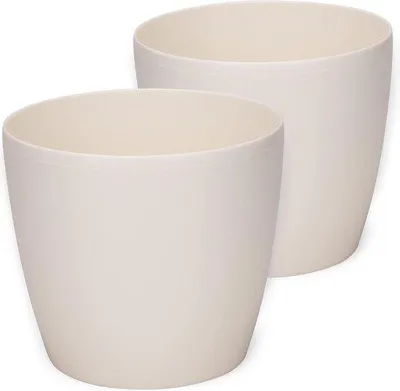 Obrázok produktu pre Kruhové plastové kvetináče, dekoratívne nádoby na kvety a bylinky, ľahké a odolné, béžové, priemer 25 cm, sada 2 ks