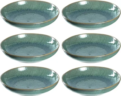 Produktbild von Leonardo Matera tiefe Keramik-Teller 6er Set, spülmaschinengeeignete Speise-Teller mit Glasur, 6 runde Steingut-Teller, Ø 20,7 cm, grün, 018541