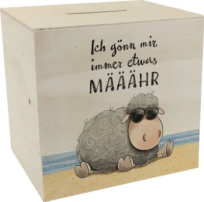 Produktbild von Schaf Spardose aus Holz mit Spruch Ich gönn mir immer etwas MÄÄÄHR