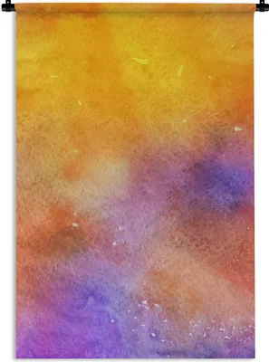 Produktbild von MuchoWow® Wandteppich Wandbehang Aquarell - Gelb - Lila 60x90 cm Tapisserie Dekoration Wandtuch - Foto-Teppich - Abwaschbar