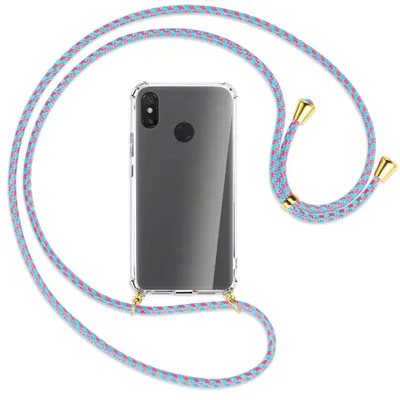 Produktbild von Handykette Backcover-Schutzhülle mit Band (Metall goldfarben) für Xiaomi Mi Max 3 - pink/mint