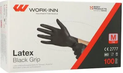 Produktbild von "WORK-INN/PS" Handschuhe, Latex puderfrei "Black Grip" schwarz Größe: M
