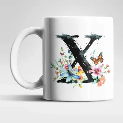 Produktbild von Name A bis Z Blumen Schmetterlinge Kaffeetasse Teetasse Tasse Geschenkidee – X