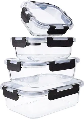 Obrázek produktu pro Sada 4 skleněných nádob – stohovatelné – 4 v 1 – odolné proti vodě – sklo – 370, 640, 1040, 1520 ml