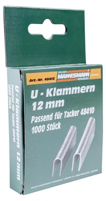 Produktbild von Brüder Mannesmann Ersatzklammern, 12 mm, U-Form, für Tacker mit Artikelnummer M4