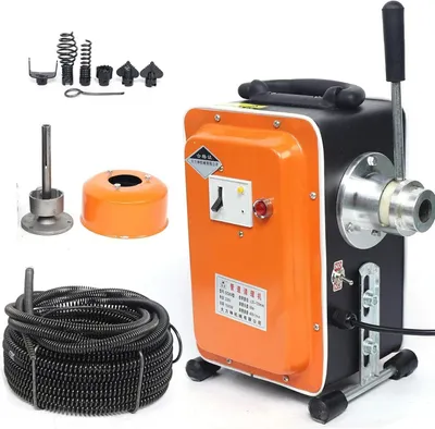 Obrázek produktu pro Čistič potrubí – čistič odpadů se spirálovou pružinou – 750 W – pro potrubí o průměru 20–150 mm – 230–240 V – oranžový