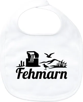 Produktbild von Huuraa Baby Lätzchen Fehmarn Strandmotiv White Klettverschluss  Baumwolle Latz Geschenkidee