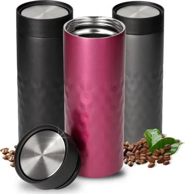 Produktbild von Thermobecher 'Crystal' 450 ml - auslaufsicherer Kaffeebecher to go - Edelstahl Trinkbecher mit 360-Grad Deckel für Kaffee & Tee - Becher hält mehrere Stunden warm oder kalt pink