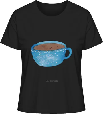 Produktbild von Mr. & Mrs. Panda Damen Kurzarmshirt Kaffee Tasse Größe M - Schwarz - Geschenk, Geschmack, Lustige Sprüche, shirt, Genuss, Baumwoll T-Shirt, Basic, Oberteil, Liebe