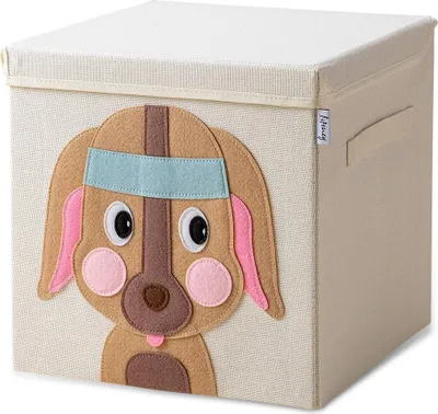 Produktbild von Lifeney Aufbewahrungsbox Kinder mit Deckel I Niedliche Spielzeugkiste I Aufbewahrungsboxen für Kinderzimmer I Faltbox für Spielzeugaufbewahrung I Aufbewahrungskorb Kinder (Beige Hund)