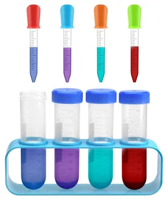 Produktbild von Pipette Kinder 9 Stücks Plastik Pipetten Kinder 5 ML Reagenzgläser | mit Ständer Ständer Pipette Set mit Tropfpipetten und Reagenzglasständer für kreative Labor Kinder Experimente