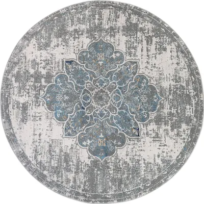 Produktbild von Tapiso Teppich VALLEY Rund Vintage Grau Blau Schlafzimmer 100 x 100 cm