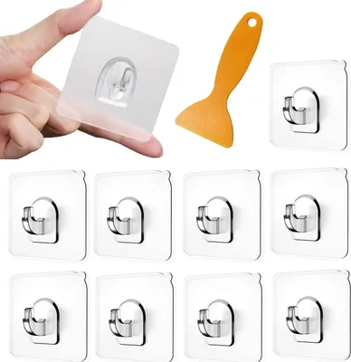 Produktbild von Magischer Haken 24 Stück Klebehaken Durchsichtig Multifunktionale Durchsichtige Selbstklebend mit Schaber,Transparent Wasserdicht Wandhaken für Küche Bad Fenster Türwand Wohnmobil Aufhänger