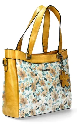 Produktbild von Laura Vita Damen Shopper mit Blumenmuster und Umhängeriemen Aurea 04, Farbe:Gelb