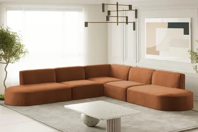 Produktbild von Ecksofa Designersofa PALMA in Stoff Noel Ziegelrot Seite Universal