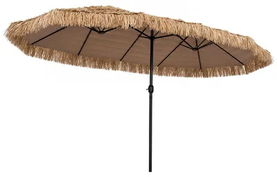 Produktbild von KOMFOTTEU Hawaii Sonnenschirm, Ø 450 cm Reisstroh Strandschirm mit 12 Metallrippen, Strohschirm mit Kurbel & Sonnenschutz, Gartenschirm tragbar leicht, Terrassenschirm für Garten, Strand, Braun