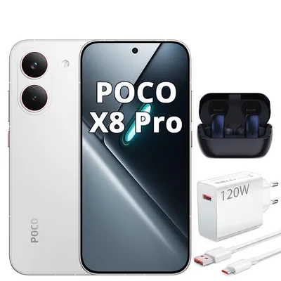 Produktbild von XIAOMI POCO X8 Pro 5G 12GB 512GB Smartphone Weiß 6500mAh 120Hz mit 120W Ladegerät und Kopfhörern