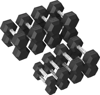 Image de Tunturi Platinum Hexa Haltères en Caoutchouc - (8 ensembles - 2,5 à 20 kg) - Noir