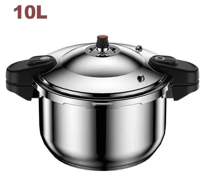 Produktbild von Schnellkochtopf 10 Liter - Edelstahl - 80 kPa Druck - Doppelgriff - Roter Druckanzeiger - Für Gas- und Induktionsherd