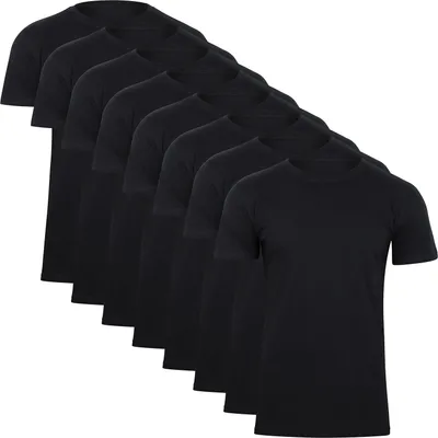 Produktbild von Paolo Renzo Rundhals Basic T-Shirt O-Neck 8 Stück - 100% Baumwolle - Größe M - Schwarz