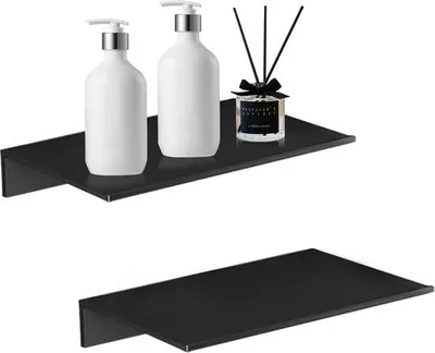 Zdjęcie produktu dla Ibenzoa® Zestaw 2 sztuk półek ściennych, czarne – Aluminiowa półka ścienna, 19,5 x 12,5 x 3,1 cm, udźwig 20 kg, w zestawie śruby, idealna do sypialni, kuchni i biura