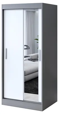 Zdjęcie produktu dla Szafa przesuwna - 90x200cm - Antracyt Mat/ Biały Mat - Szafa przesuwna HUGO - z lustrem- do sypialni i garderoby
