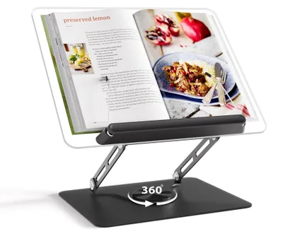 Obrázek produktu pro Nastavitelný držák na knihy – Akrylová podpěra – Držák na knihy s volnými rukama – Otočný o 360° – Skládací – Vhodný pro notebook/tablet – Držák na knihy