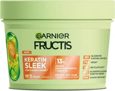Produktbild von Fructis Keratin Sleek Maske für trockenes und krauses Haar 370ml