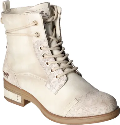 Produktbild von Mustang Damen Boot Stiefelette Prägemuster 7-Loch-Schnürung 1293-501, Größe:37 EU, Farbe:Weiß