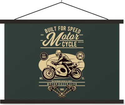 Produktbild von MuchoWow® Textilposter Mancave - Motorrad - Vintage - Zitate 60x40 cm mit schwarzem Rahmen - Hölzernes