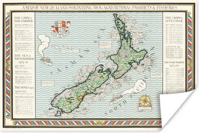 Produktbild von MuchoWow® Poster Karte - Neuseeland - Vintage 90x60 cm - Schlafzimmer