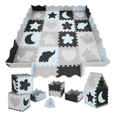 Produktbild von 4FIZJO Kinder Puzzlematte 150 x 150 cm aus EVA, mit Rahmen, Formen und Tiermotiven