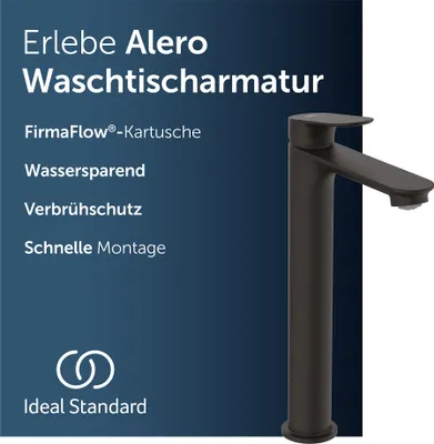 Produktbild von Ideal Standard Alero Waschtischarmatur, mit Ablauf, wassersparend – Schwarz Matt