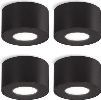 Produktbild von SSC-LUXon 4er Set CELI-1 Spotstrahler Deckenleuchte IP44 Dimmbar ohne Dimmer schwarz mit LED neutralweiß 4W 230V - Spotlampe Decke