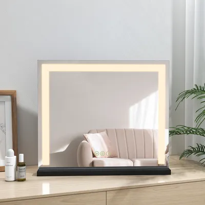 Produktbild von Heilmetz Spiegel Kosmetikspiegel mit Beleuchtung Schminkspiegel Tischspiegel 3 Lichtfarbe Dimmbar 60x52cm Mit Touch Steuerung Schwarzer Eisenfuß